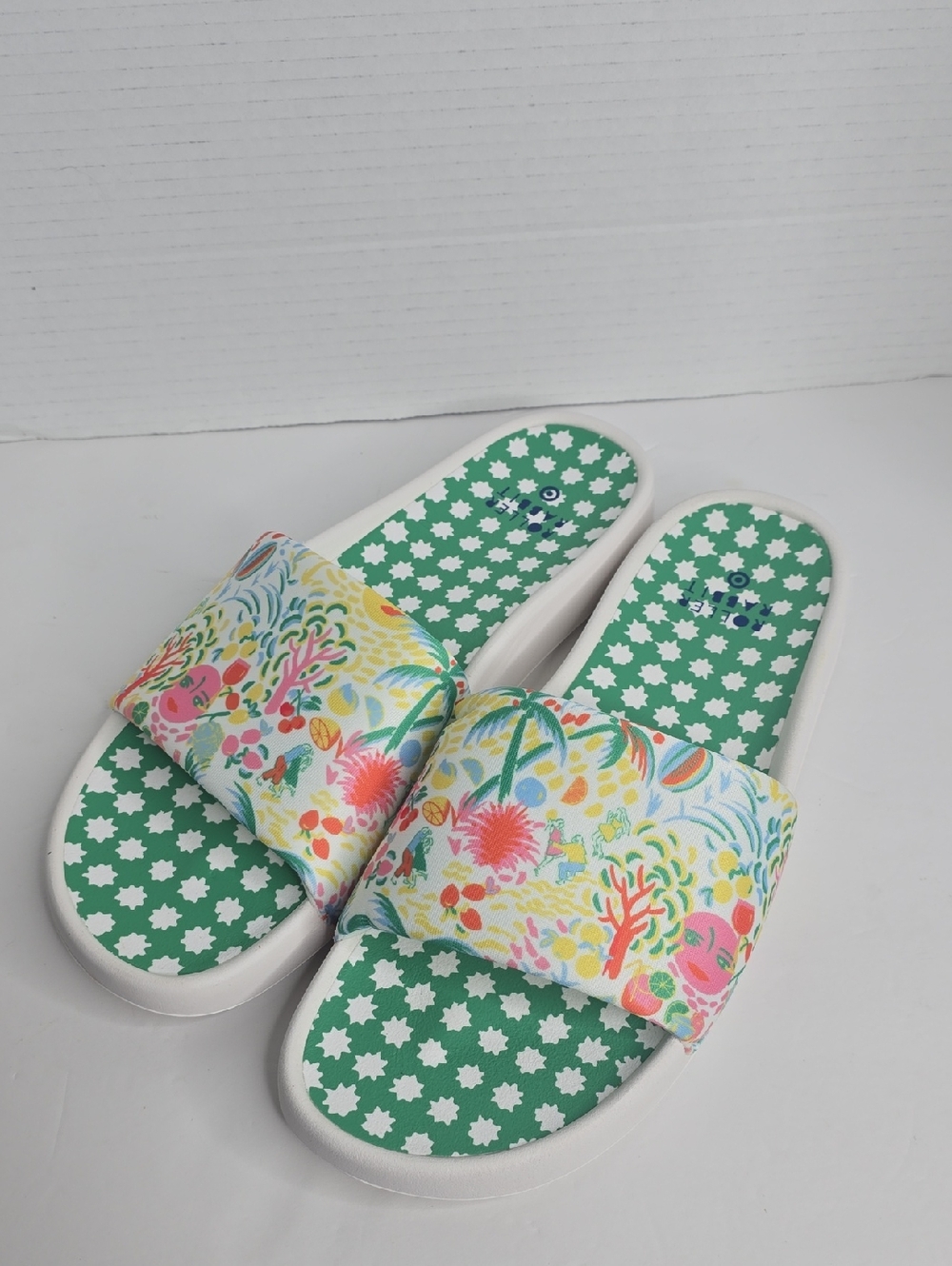Roller Rabbit x Target Women's Green Vacation Star Geo Sandals Slides Size 12 - Picture 2 of 6